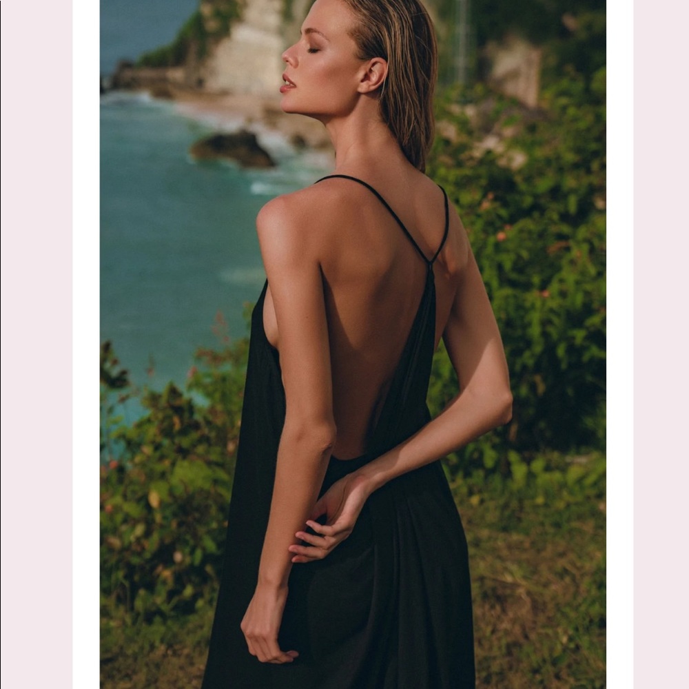Black Slip Midi Dress with Spaghetti Straps - Picture 16 of 16